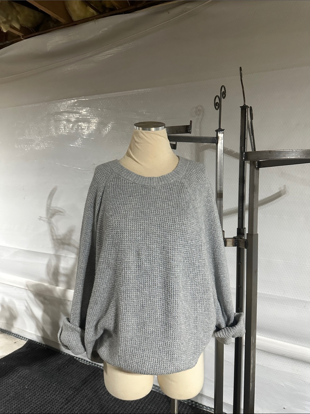 Old Navy Light Gray Waffle Knit Crewneck Sweater